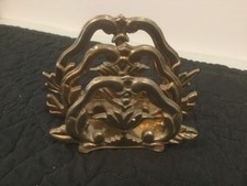 Vintage Brass Letter Napking Holder Embossed Scroll Heavy WoWee picture