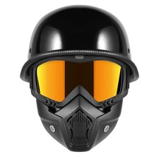 Large German Style Motorcycle Half Helmet with Face Shield Black Visor picture