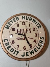 Vintage Meyer Hurwitz Credit Jewelers Gruen Watch Time Synchron Wall Clock 15.5” picture