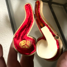Meerschaum Style Bent Tobacco Pipe White Bowl w/ Red Fitted Case picture