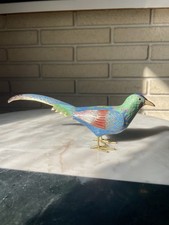 Large Vintage Colorful Cloisonné Pheasant Bird Figurine Statue Collectible 8” picture