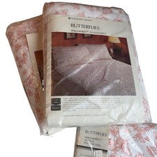 VTG Sears Butterfly 2 Full Size Flat Sheets & Pillowcases Perma Prest Muslin New picture