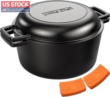 US Stock Umite Chef Cast Iron Double Dutch Oven 7QT Silicone Sleeves picture
