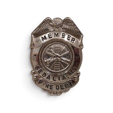 Vintage Obsolete Sedalia, MO Member Fire Fighter Department Badge Eagle Shield picture
