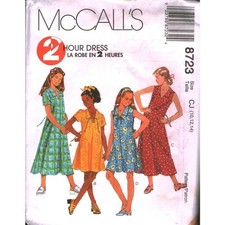 McCall's 8723 Girls Dress Pattern 2 Hour Pullover V-Neck Tie Back Size 10 12 14 picture