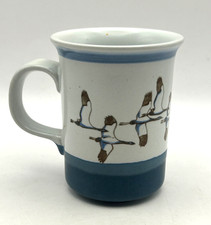 Vintage Flying Geese Stoneware Coffee Mug Blue White Waterfowl 4.25