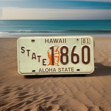 Vintage 1981 HAWAII STATE Police License Plate Metal Embossed #1860 picture