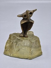 Vintage Owl Sculpture Clear Resin Base MCM Abstract Metal  picture