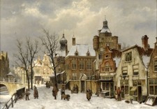 Oil painting cityscape Dutch-city-view-in-winter-Willem-Koekkoek-handmade canvas picture