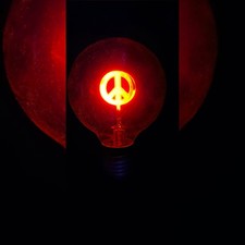 Peace Sign Light Bulb Vintage Aerolux Style Orange Neon Design Working With Box picture