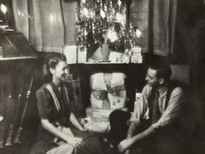 Vintage 1940s 1950s Christmas Tree Snapshot Couple Presents Shiffman Photo picture