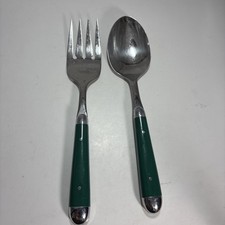 Vintage Big Large Stainless Flatware with Green Handles Big Fork Big Spoon ￼ picture