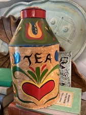 Pennsylvania Dutch Tea Tin - Signed By Johnny Claypool 1984 Very Rare Folk Art picture