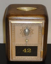 Antique U S Post Office Box Door Bank With Brass Slot-Walnut  picture
