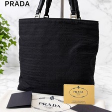 PRADA Women Bag Logo Jacquard Tesuto Nylon Tote With Black G Card VHTF Designer picture