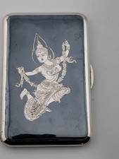 Vintage 1930s–1950s Siam Sterling Silver & Enamel Cigarette Case – Goddess Mekka picture