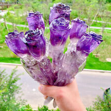 1x Natural Amethyst Rose Flower Quartz Crystal Carved Healing Decorate Valentine picture