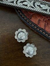 2 STERLING silver BIT END Conchos for Headstall Rein Bridle Hatband Vintage picture