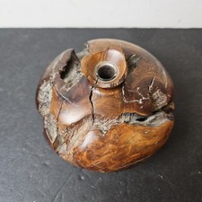 Vintage MCM Turned Burl Wood Polished Art Bud Vase Hand Turned Glass Insert picture