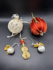 Vintage Handmade Christmas Ornaments Lot Satin Red Egg Lace Glass Violin  picture