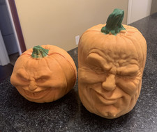 2 VINTAGE 1980's Todd Masters Foam Face Pumpkins Halloween Jack O Lanterns picture