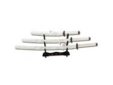 New 3 PCS White/Black Dragon Samurai Japanese Sword Set & Stand picture