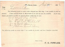 Vintage 1906 F. E. Fowler New Haven CT Back Order Billhead picture
