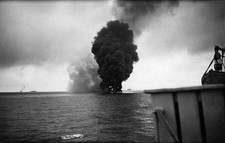 Shipping A Oil tanker a blaze after being torpedoed by a German U-- Old Photo picture