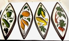 VTG MCM Retro Garden Veggie  Wall Plaques Art Decor Chalkware 3D  Set (4) 1963 picture