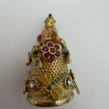 Kirks Folly Fairy Thimble Gold Tone Dragonfly Floral AB Rhinestones picture