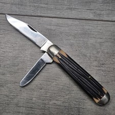 VINTAGE QUEEN USA #10 STAGLON 2 BLADE SWELL-END JACK KNIFE picture