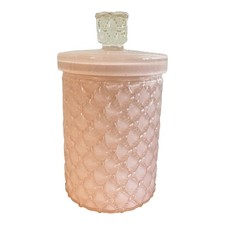 Vtg LE Smith Pink Quilted Glass Canister 8.75” Boutique Diamond Apothecary Jar picture