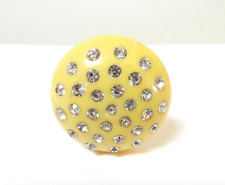 Antique Hatpin Large Ivory Celluloid Dome with Rhinestones picture