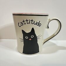 Spectrum Design CATTITUDE Mug PINK Polka Dot Black Cat Coffee Tea New picture