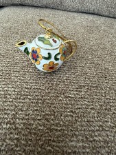 Vintage Chinese Cloisonné Miniature Teapot Floral Enamel Brass 3” Mint picture