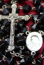 Carmelite Nun’s Vintage Sterling & Black Onyx Bead Guadalupe Pilgrimage Rosary picture