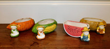 Lot 4 Enesco Farmer Hanging Planters Veggie Flower Pot 1978 Figurine RARE picture
