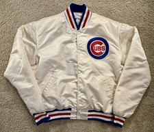 Vintage Starter Chicago Cubs White Satin Bomber Jacket MLB Baseball Mens XL Rare picture