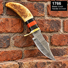 HANDMADE DAMASCUS FIXED BLADE KNIFE RAM HORN HANDLE HUNTING KNIFE picture