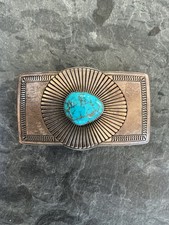 LEE YAZZIE Signed Native American Sterling Silver+Turquoise Belt Buckle MUSEUM❤️ picture