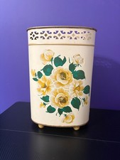 Vintage Harvell Metal Floral Waste Basket picture