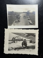 2x Original WW2 photos US troops posing Captured/downed German Aircraft WWII picture