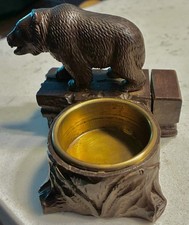 Antique Black Forest Carved Wooden Bear Smoker's Companion with Brass Insert picture