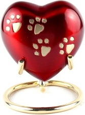 Heart Shaped Mini Pet Urn With Stand & Case, Brass, 2.9