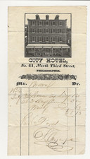 Original 1836 Graphic Illustrated Billhead / Invoice - CITY HOTEL. Philadelphia picture