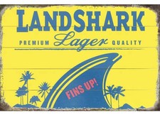 New Landshark Lager Tin Sign Fins Up Bar Wall Art Man Cave Bar Garage Beer 8x12 picture