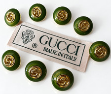 GUCCI 8 GG Logo Buttons Green Gold 19mm Fabric Clothing Woven Label Tag Garment picture