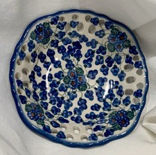 Boleslawiec Polish Pottery Unikat Pierced Edge Fruit Bowl Signed L. Ketzinski  picture
