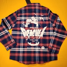 Cakeworthy Universal Monsters Dracula Flannel Blue Red Halloween Shirt XL NEW picture