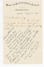 1880 Bangor & Piscataquis Railroad Letterhead Maine History + 1952 Family Note picture